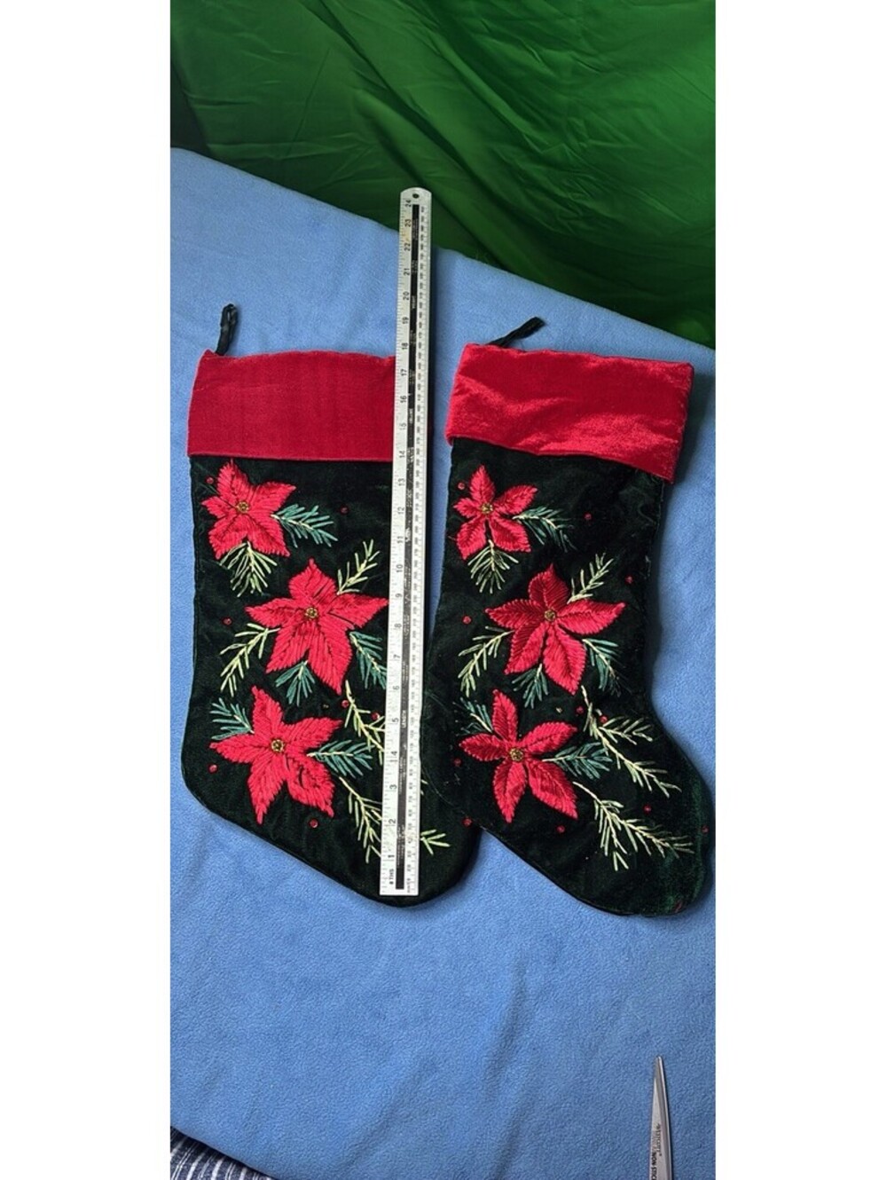 Set Of 2 Embroidered Poinsettia Christmas Stockings